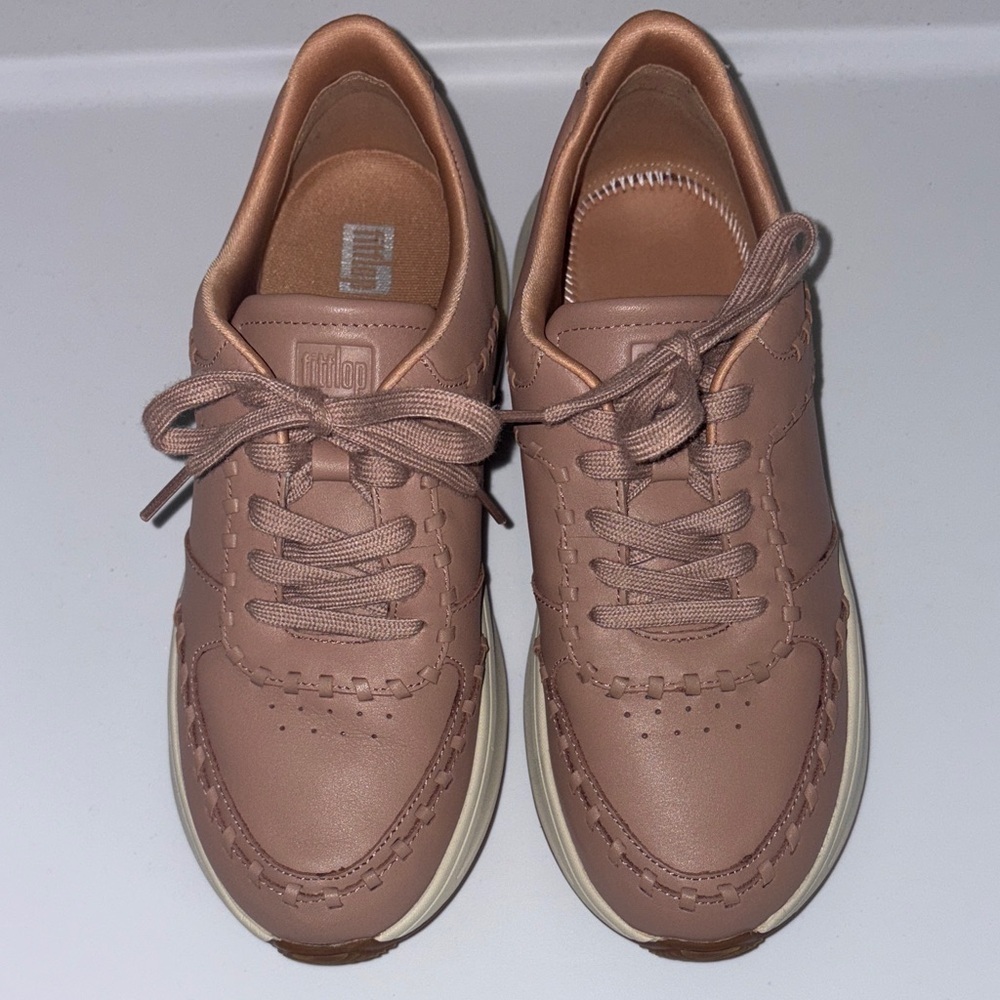 Fitflop Taupe Leather Lace-Up Sneakers - Picture 1 of 7
